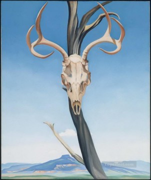 boy with a skull Painting - Deer Skull with Pedernal Georgia Okeeffe American modernism Precisionism